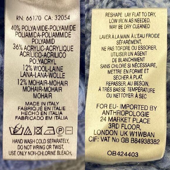 Moth Mohair Wool Blend Pull Over Cable Knit Bell Sleeve V-Neck Sweater  Size: XS - Picture 13 of 14